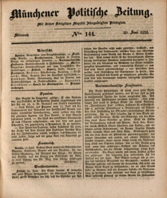 Münchener politische Zeitung (Süddeutsche Presse) Mittwoch 20. Juni 1838