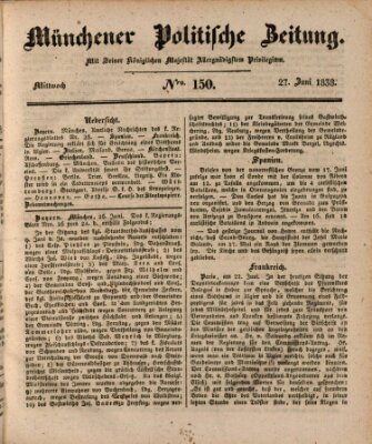 Münchener politische Zeitung (Süddeutsche Presse) Mittwoch 27. Juni 1838