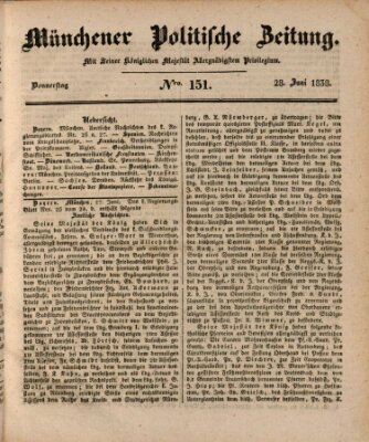 Münchener politische Zeitung (Süddeutsche Presse) Donnerstag 28. Juni 1838