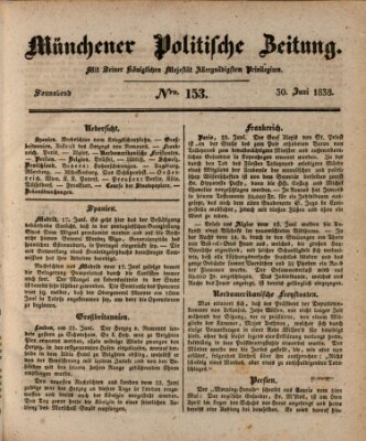 Münchener politische Zeitung (Süddeutsche Presse) Samstag 30. Juni 1838