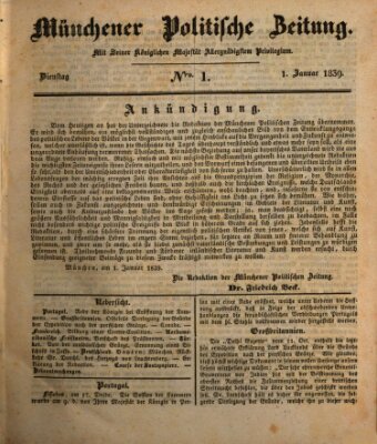 Münchener politische Zeitung (Süddeutsche Presse) Dienstag 1. Januar 1839