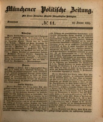 Münchener politische Zeitung (Süddeutsche Presse) Samstag 12. Januar 1839