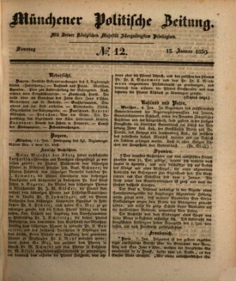 Münchener politische Zeitung (Süddeutsche Presse) Sonntag 13. Januar 1839