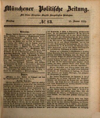 Münchener politische Zeitung (Süddeutsche Presse) Dienstag 15. Januar 1839