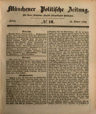 Münchener politische Zeitung (Süddeutsche Presse) Freitag 18. Januar 1839