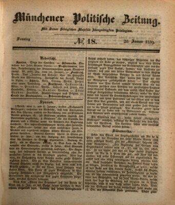 Münchener politische Zeitung (Süddeutsche Presse) Sonntag 20. Januar 1839