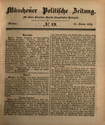 Münchener politische Zeitung (Süddeutsche Presse) Dienstag 22. Januar 1839