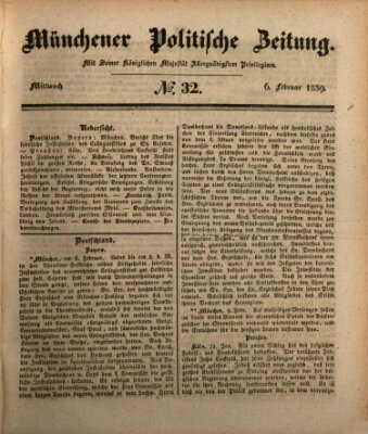 Münchener politische Zeitung (Süddeutsche Presse) Mittwoch 6. Februar 1839