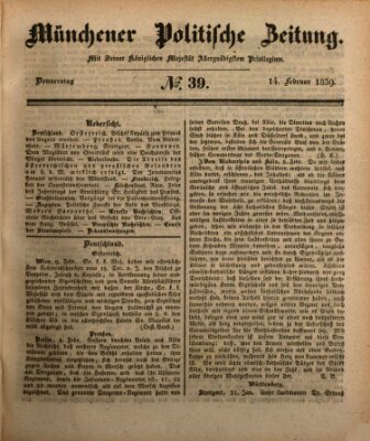 Münchener politische Zeitung (Süddeutsche Presse) Donnerstag 14. Februar 1839