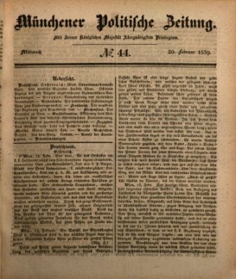 Münchener politische Zeitung (Süddeutsche Presse) Mittwoch 20. Februar 1839