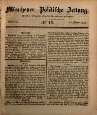 Münchener politische Zeitung (Süddeutsche Presse) Donnerstag 21. Februar 1839