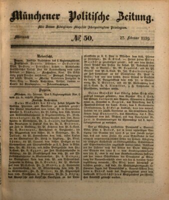 Münchener politische Zeitung (Süddeutsche Presse) Mittwoch 27. Februar 1839