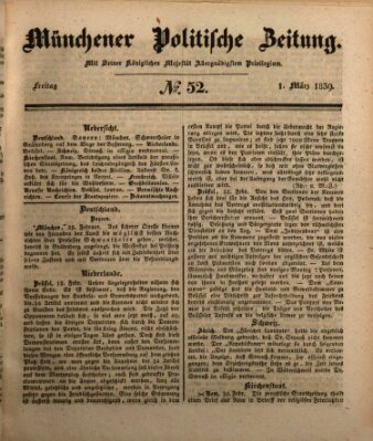 Münchener politische Zeitung (Süddeutsche Presse) Freitag 1. März 1839