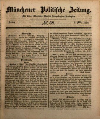 Münchener politische Zeitung (Süddeutsche Presse) Freitag 8. März 1839