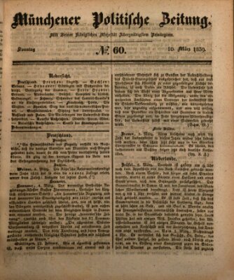 Münchener politische Zeitung (Süddeutsche Presse) Sonntag 10. März 1839