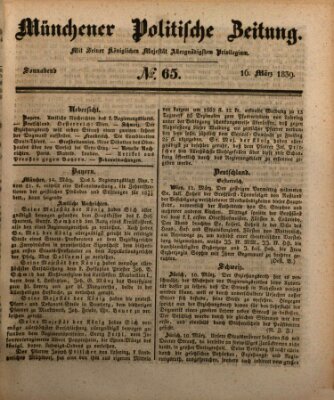 Münchener politische Zeitung (Süddeutsche Presse) Samstag 16. März 1839