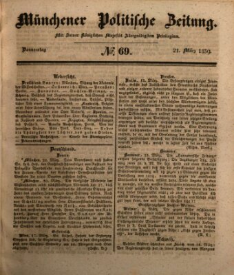 Münchener politische Zeitung (Süddeutsche Presse) Donnerstag 21. März 1839