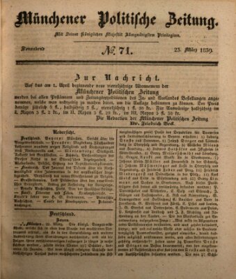 Münchener politische Zeitung (Süddeutsche Presse) Samstag 23. März 1839