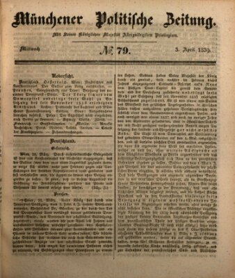 Münchener politische Zeitung (Süddeutsche Presse) Mittwoch 3. April 1839