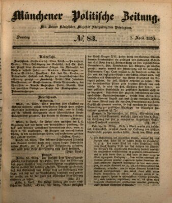 Münchener politische Zeitung (Süddeutsche Presse) Sonntag 7. April 1839