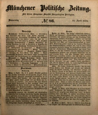 Münchener politische Zeitung (Süddeutsche Presse) Donnerstag 11. April 1839