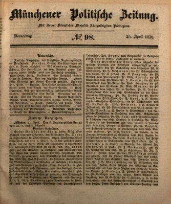 Münchener politische Zeitung (Süddeutsche Presse) Donnerstag 25. April 1839