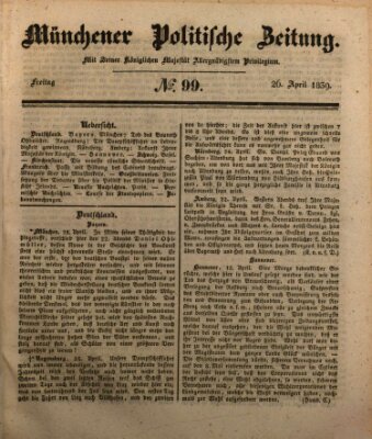 Münchener politische Zeitung (Süddeutsche Presse) Freitag 26. April 1839