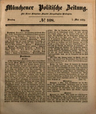 Münchener politische Zeitung (Süddeutsche Presse) Dienstag 7. Mai 1839