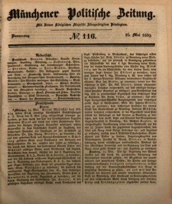 Münchener politische Zeitung (Süddeutsche Presse) Donnerstag 16. Mai 1839