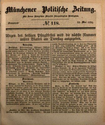 Münchener politische Zeitung (Süddeutsche Presse) Samstag 18. Mai 1839