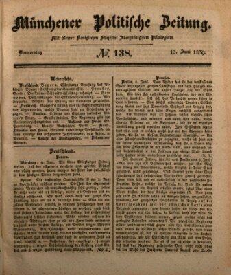 Münchener politische Zeitung (Süddeutsche Presse) Donnerstag 13. Juni 1839