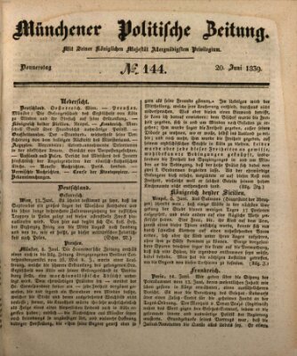 Münchener politische Zeitung (Süddeutsche Presse) Donnerstag 20. Juni 1839