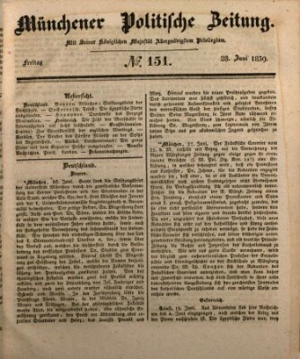 Münchener politische Zeitung (Süddeutsche Presse) Freitag 28. Juni 1839