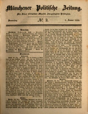 Münchener politische Zeitung (Süddeutsche Presse) Donnerstag 2. Januar 1840