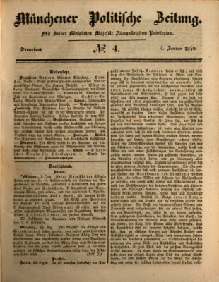 Münchener politische Zeitung (Süddeutsche Presse) Samstag 4. Januar 1840