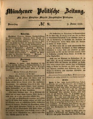 Münchener politische Zeitung (Süddeutsche Presse) Donnerstag 9. Januar 1840