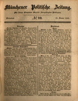 Münchener politische Zeitung (Süddeutsche Presse) Samstag 11. Januar 1840