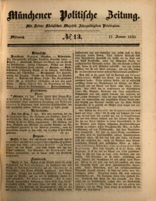 Münchener politische Zeitung (Süddeutsche Presse) Mittwoch 15. Januar 1840