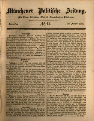 Münchener politische Zeitung (Süddeutsche Presse) Donnerstag 16. Januar 1840