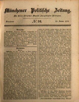 Münchener politische Zeitung (Süddeutsche Presse) Samstag 18. Januar 1840