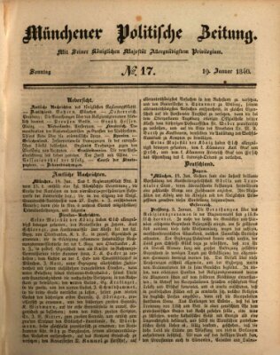 Münchener politische Zeitung (Süddeutsche Presse) Sonntag 19. Januar 1840