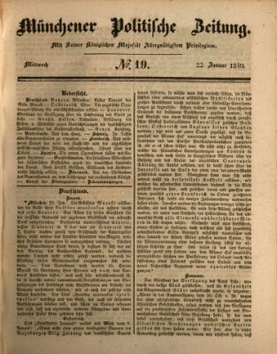 Münchener politische Zeitung (Süddeutsche Presse) Mittwoch 22. Januar 1840