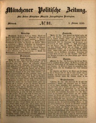 Münchener politische Zeitung (Süddeutsche Presse) Mittwoch 5. Februar 1840