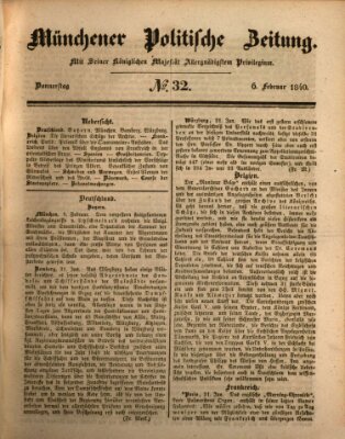 Münchener politische Zeitung (Süddeutsche Presse) Donnerstag 6. Februar 1840