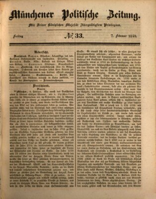 Münchener politische Zeitung (Süddeutsche Presse) Freitag 7. Februar 1840