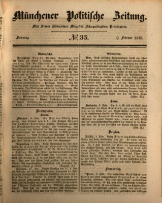 Münchener politische Zeitung (Süddeutsche Presse) Sonntag 9. Februar 1840