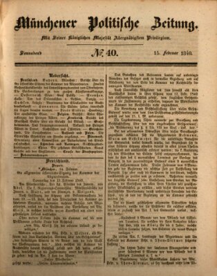 Münchener politische Zeitung (Süddeutsche Presse) Samstag 15. Februar 1840