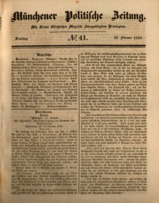 Münchener politische Zeitung (Süddeutsche Presse) Sonntag 16. Februar 1840