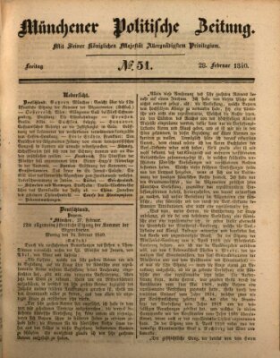 Münchener politische Zeitung (Süddeutsche Presse) Freitag 28. Februar 1840