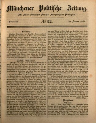 Münchener politische Zeitung (Süddeutsche Presse) Samstag 29. Februar 1840